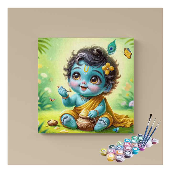 Little Krishna's Butter Delight: Adorable Paint by Numbers Kit