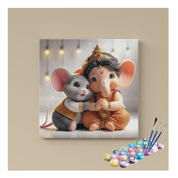 Adorable Baby Ganesha with Mooshak Paint by Numbers Kit