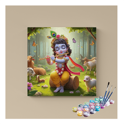 Flute-Playing Krishna in Vrindavan Paint by Numbers Kit