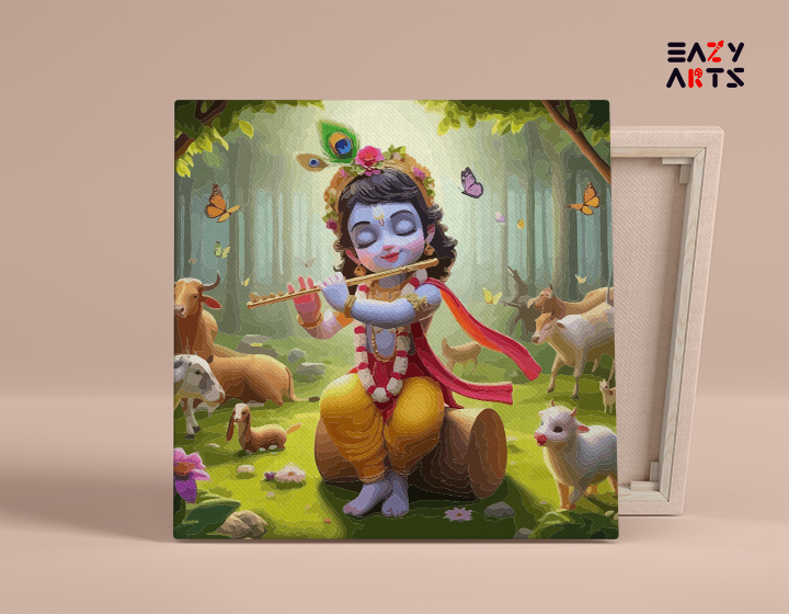 Flute-Playing Krishna in Vrindavan Paint by Numbers Kit