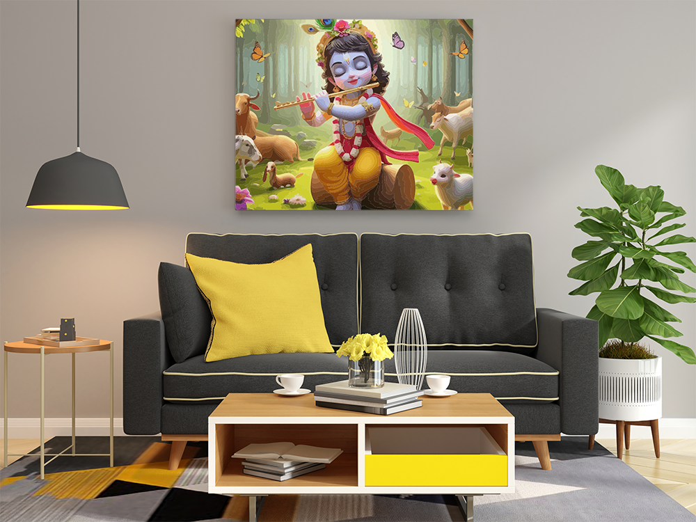 Flute-Playing Krishna in Vrindavan Paint by Numbers Kit