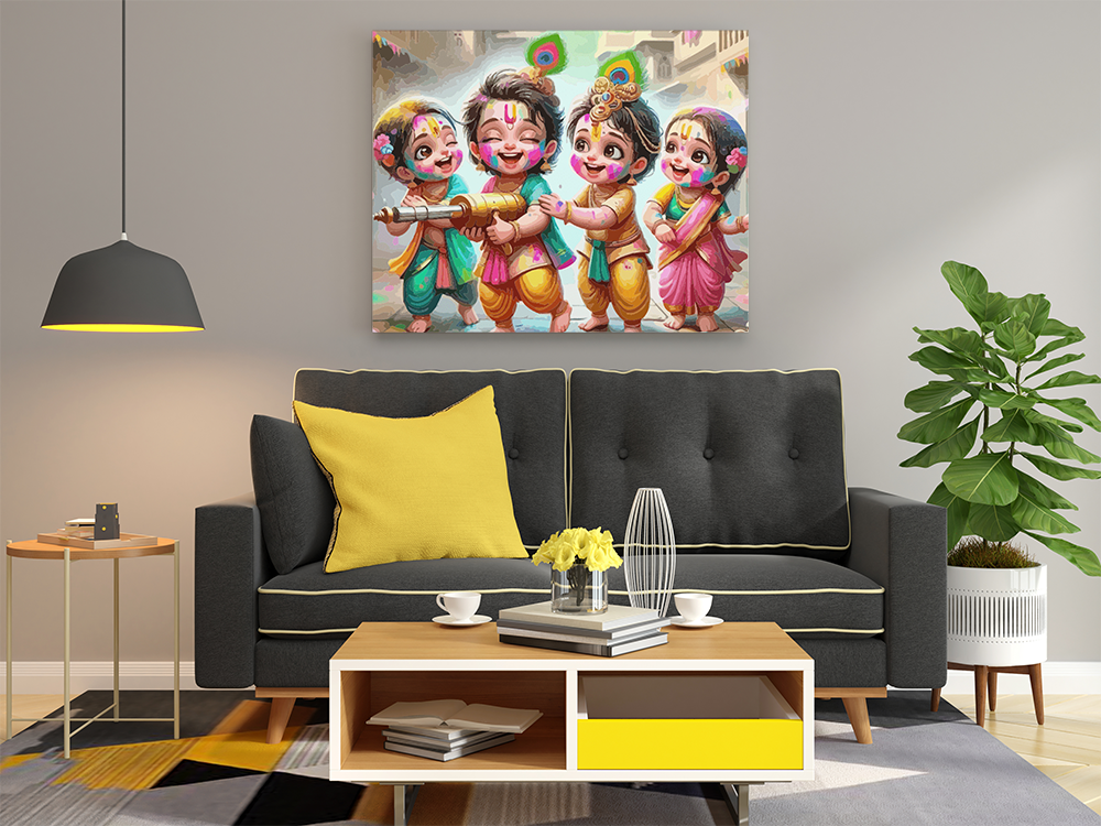 Playful Krishna and Friends Holi Celebration Paint by Numbers Kit