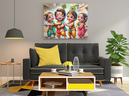 Playful Krishna and Friends Holi Celebration Paint by Numbers Kit