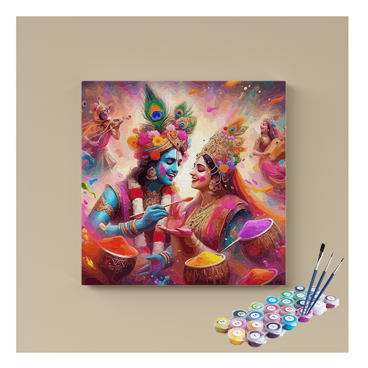 Vibrant Holi Celebration: Krishna and Radha Paint by Numbers Kit