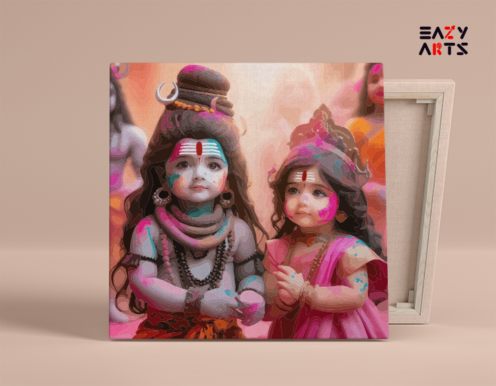 Divine Playfulness: Little Shiva and Parvati Holi Celebration Paint by Numbers Kit