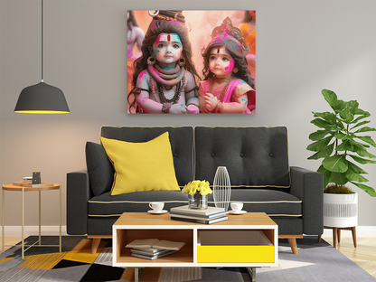Divine Playfulness: Little Shiva and Parvati Holi Celebration Paint by Numbers Kit