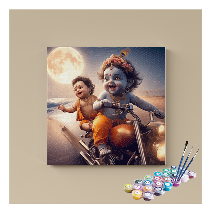 Playful Ride: Krishna and Balaram Paint by Numbers Kit