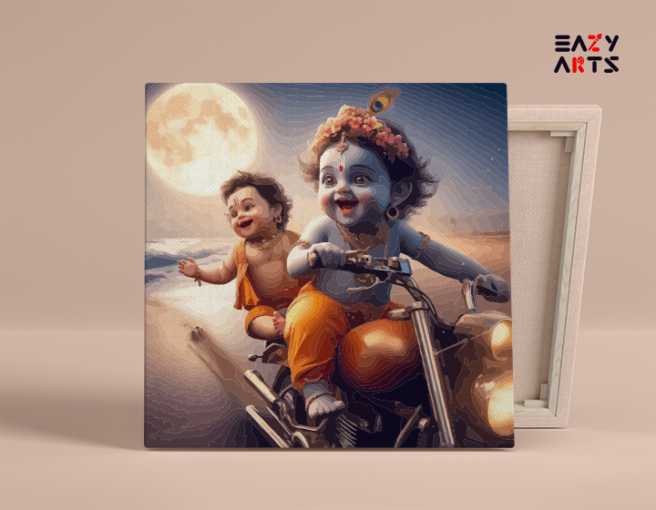 Playful Ride: Krishna and Balaram Paint by Numbers Kit