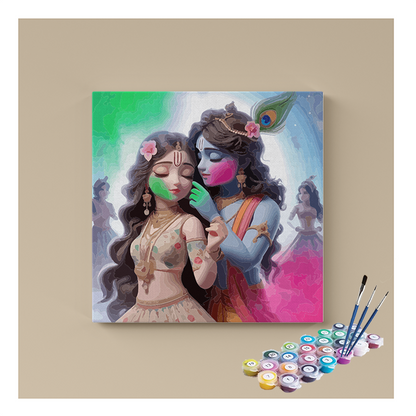 Divine Love: Krishna and Radha Holi Celebration Paint by Numbers Kit