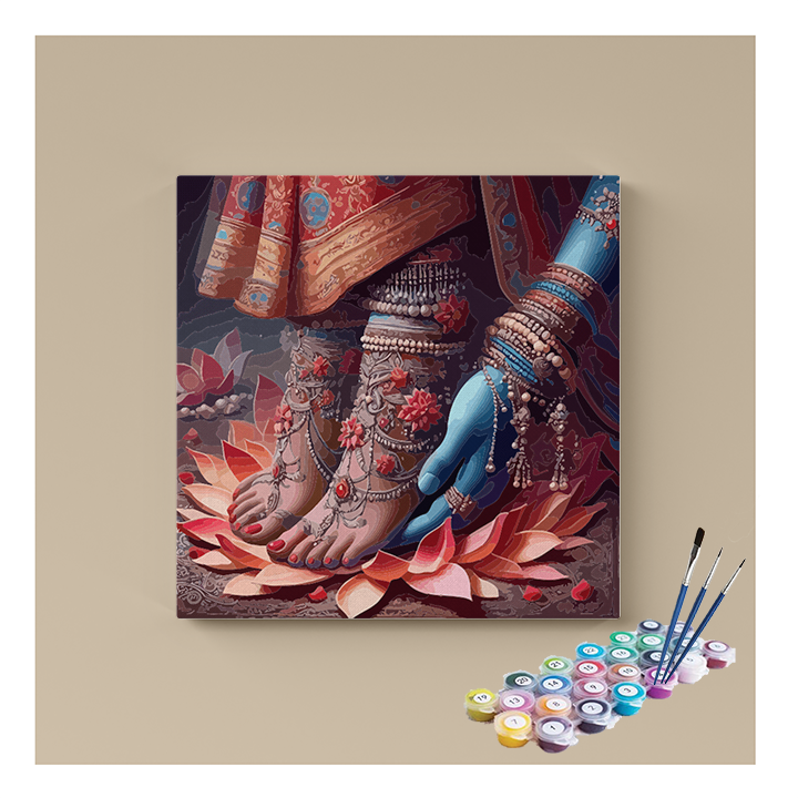 Divine Reverence: Krishna's Devotion to Radha's Feet Paint by Numbers Kit