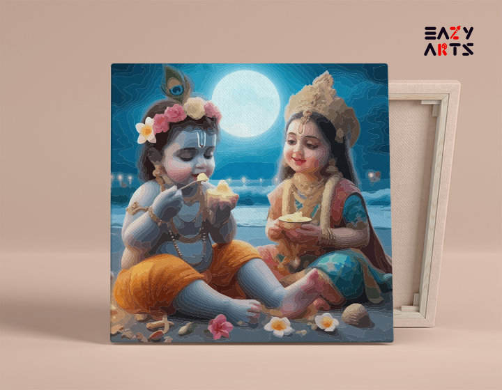 Moonlit Feast: Krishna and Radha's Sweet Delight Paint by Numbers Kit