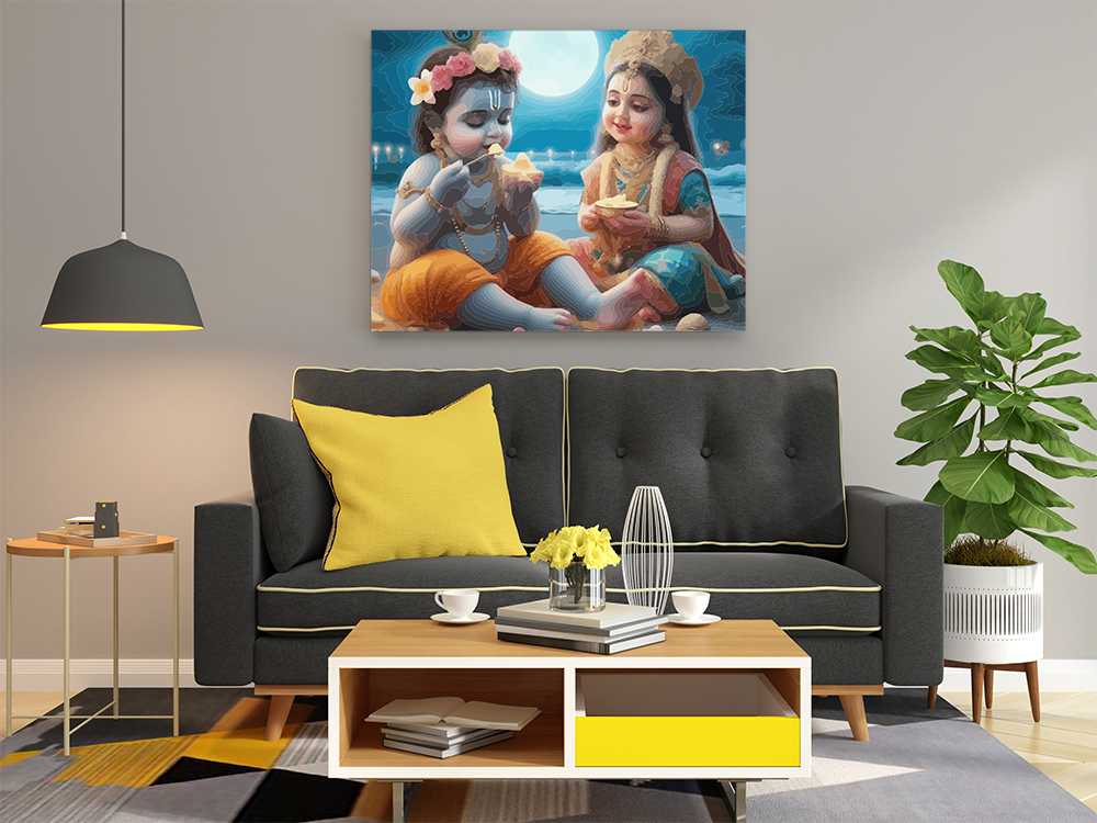 Moonlit Feast: Krishna and Radha's Sweet Delight Paint by Numbers Kit