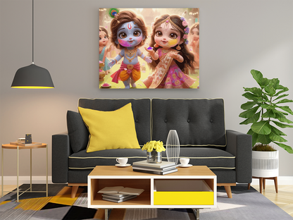 Playful Holi Celebration: Krishna and Radha in Their Childhood Paint by Numbers Kit