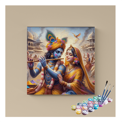 Divine Holi Harmony: Krishna and Radha in Vrindavan Paint by Numbers Kit