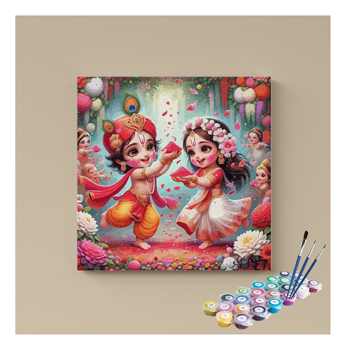 Joyful Holi Play: Krishna and Radha's Celebration Paint by Numbers Kit