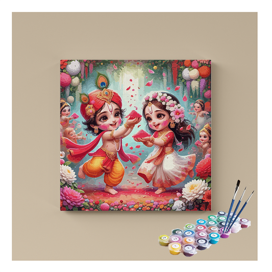 Joyful Holi Play: Krishna and Radha's Celebration Paint by Numbers Kit