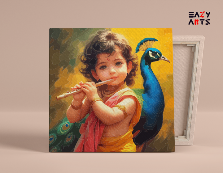 Divine Melody: Little Krishna with Peacock Paint by Numbers Kit