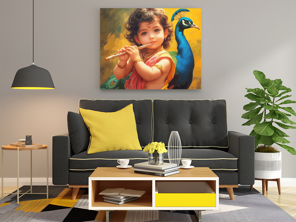 Divine Melody: Little Krishna with Peacock Paint by Numbers Kit