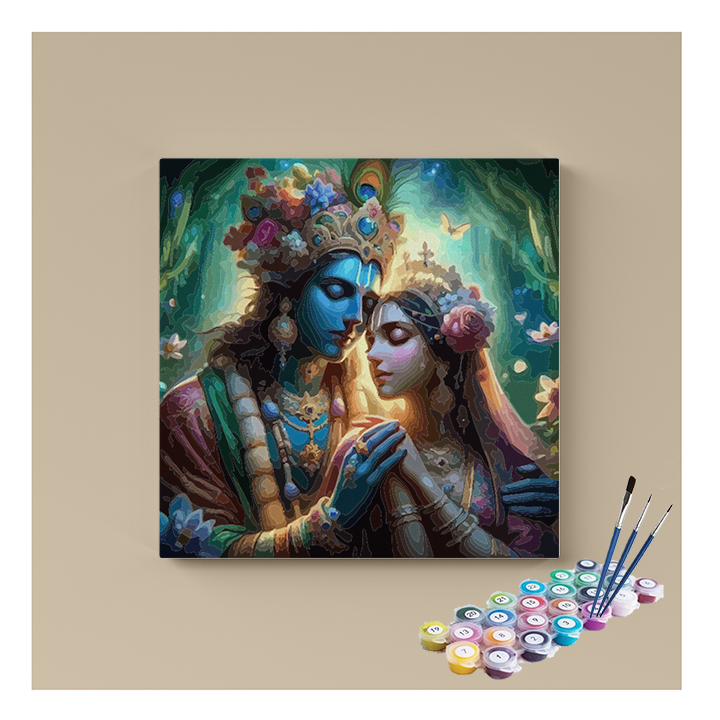 Eternal Love: Radha Krishna Under Moonlit Blossoms Paint by Numbers Kit