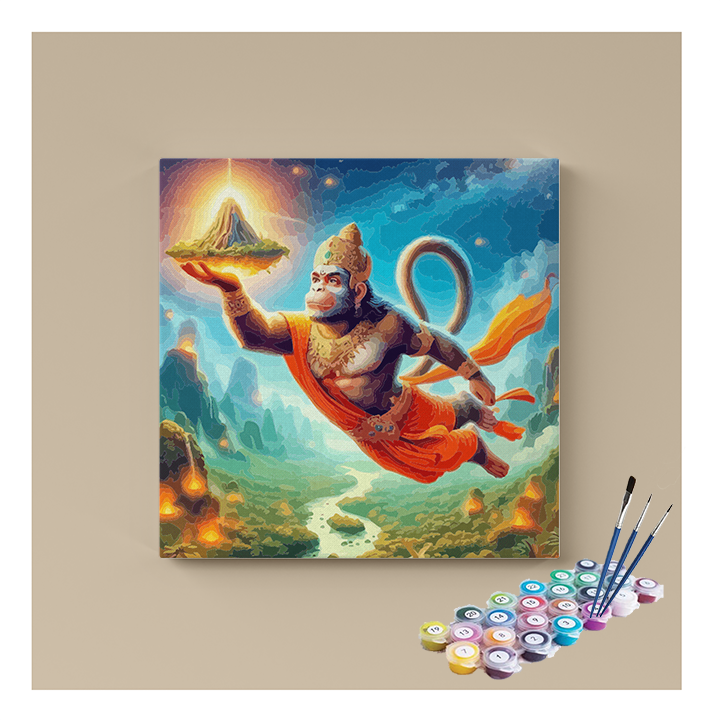 Mighty Hanuman: The Savior of Sanjeevani Mountain Paint by Numbers Kit