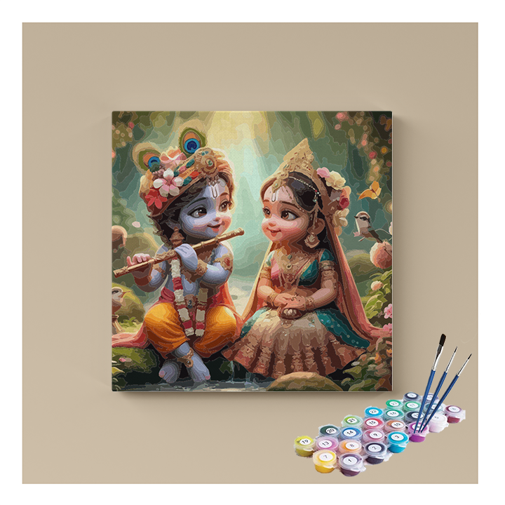 Divine Melody: Krishna and Radha in Childhood Paint by Numbers Kit