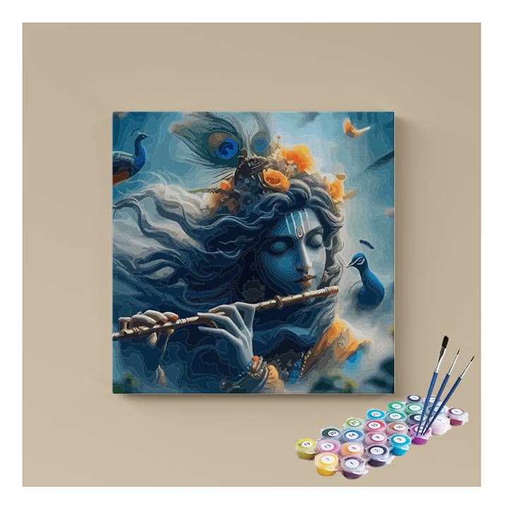 Divine Harmony: Krishna's Flute in the Mystical Breeze Paint by Numbers Kit