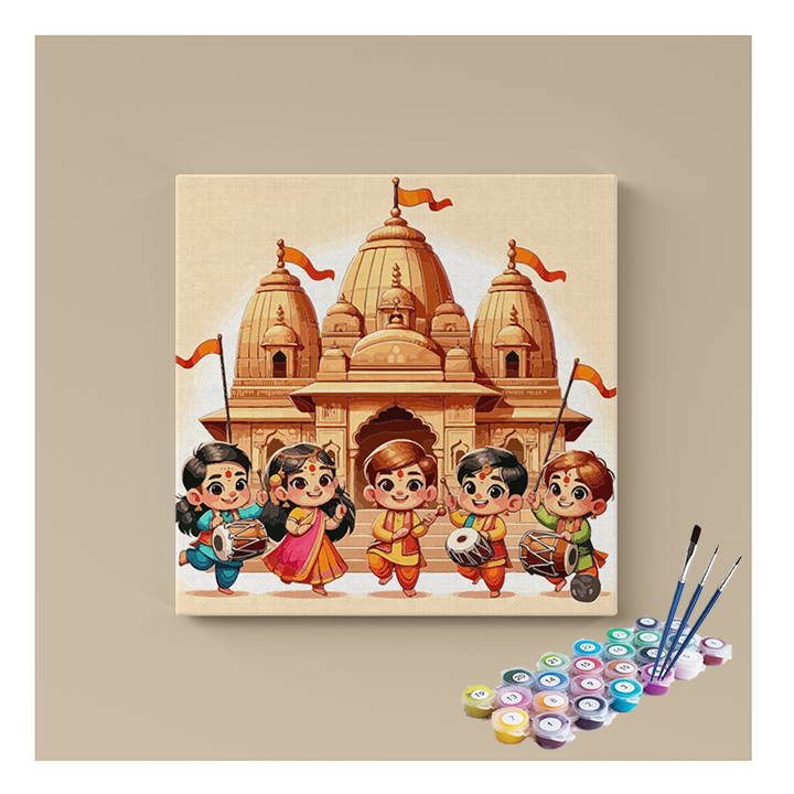 Ram Temple Celebrations: Joyous Devotion Paint by Numbers Kit