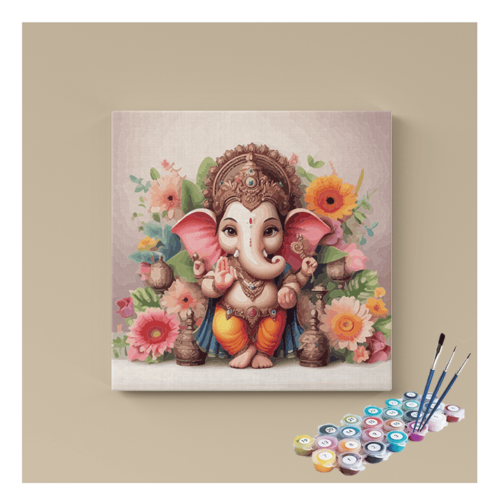 Divine Beginnings: Lord Ganesha with Floral Garland Paint by Numbers Kit