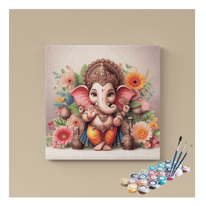 Divine Beginnings: Lord Ganesha with Floral Garland Paint by Numbers Kit