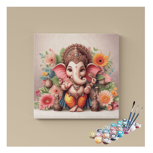 Divine Beginnings: Lord Ganesha with Floral Garland Paint by Numbers Kit