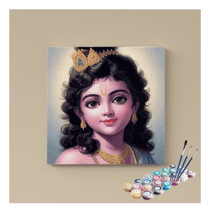 Divine Beauty: Young Krishna Portrait Paint by Numbers Kit