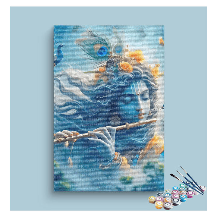 Divine Symphony: Krishna Playing the Flute Paint by Numbers Kit