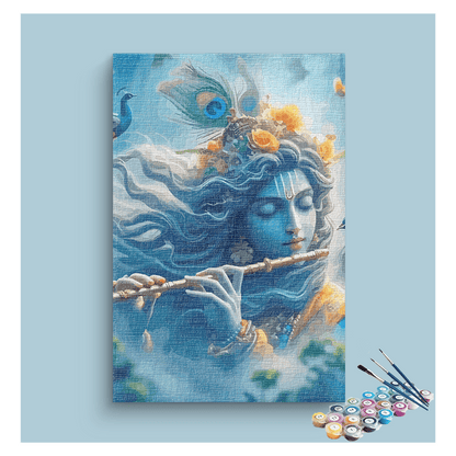 Divine Symphony: Krishna Playing the Flute Paint by Numbers Kit