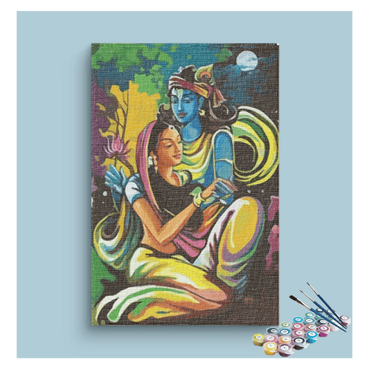 Moonlit Romance: Krishna and Radha's Eternal Love Paint by Numbers Kit