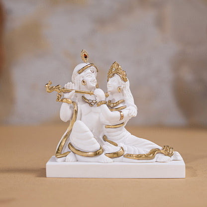 Svastika Luxurious White & Gold  Radha Krishna Murti (3 Inch)
