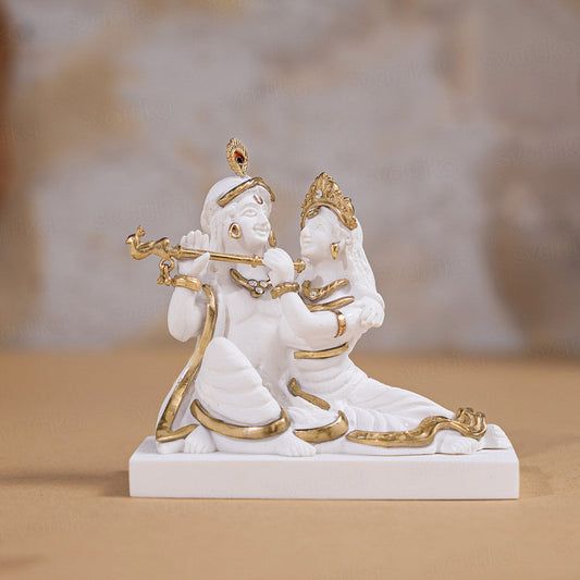 Svastika Luxurious White & Gold  Radha Krishna Murti (3 Inch)