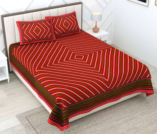100% Pure Cotton Traditional Printed Bedsheet for Double Bed King Size Bedsheet with 2 Pillow Covers