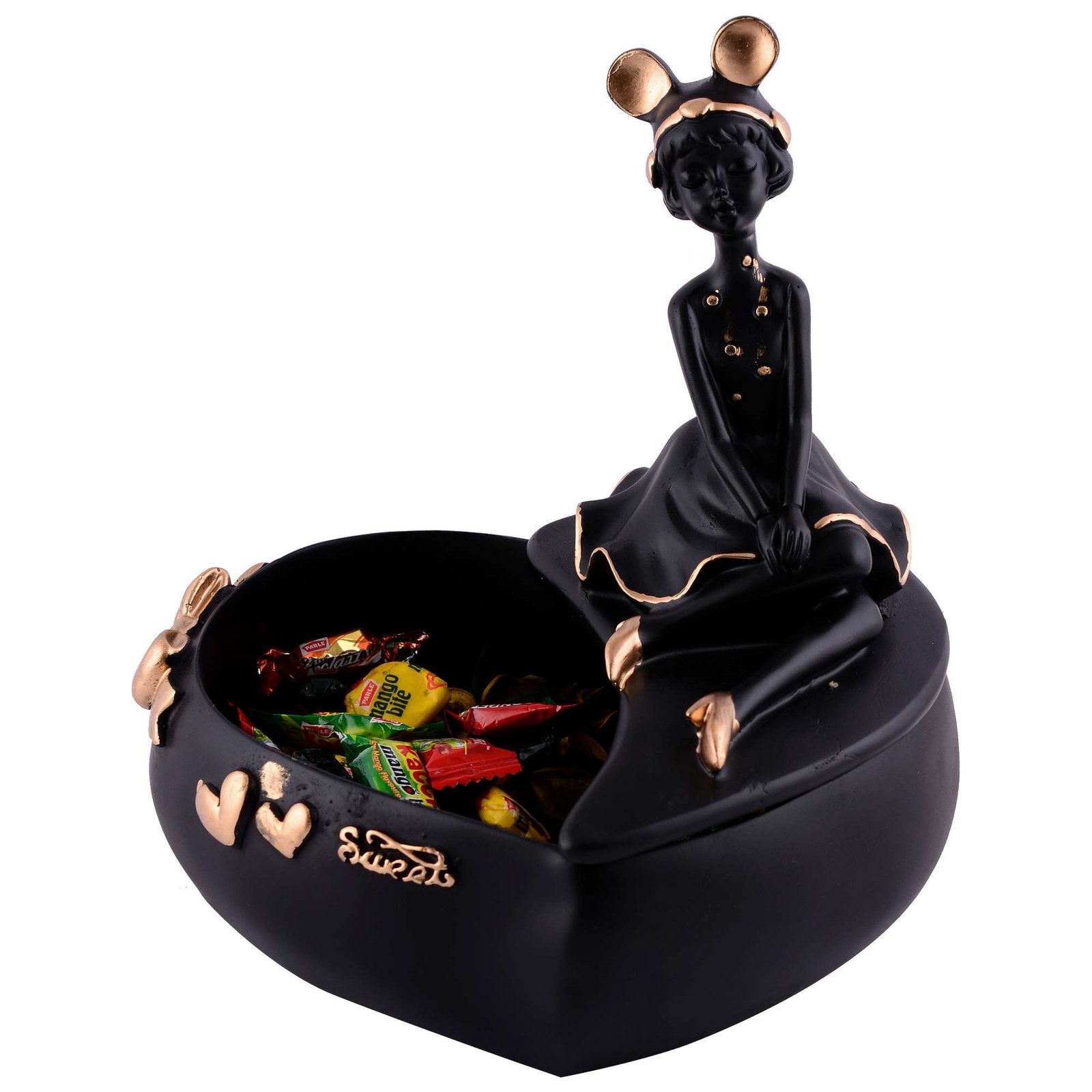 LADY with Basket Showpiece for Home Decor black Showpiece | Girl Basket Showpiece & Office Decor Showpiece