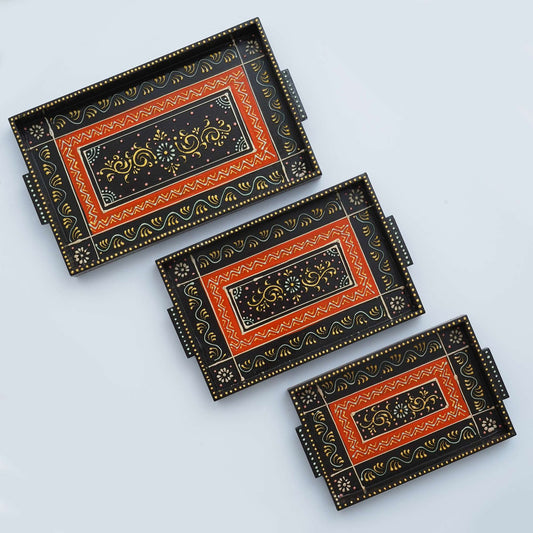 Set of 3 Handcrafted Wooden Trays: Versatile and Elegant Serving Solutions