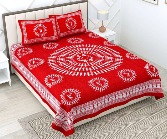 100% Pure Cotton Traditional Printed Bedsheet for Double Bed King Size Bedsheet with 2 Pillow Covers
