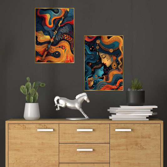 Set of Two Wall Paintings for Wall Dacoration Golden Framed Wall Paintings for Living Room & Bedroom Wall Art for Home Decoration & Office Wall Décor (14×11 inch CH-GD2-6)