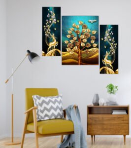 Mystic Forest Bloom Elegant Digital Wall Painting Set of 3