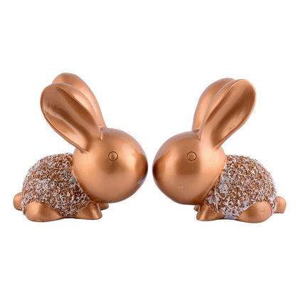 Rabbit Cute Pair Statue for Home Decor Showpiece | Kids Room Decorative Showpiece (Copper)