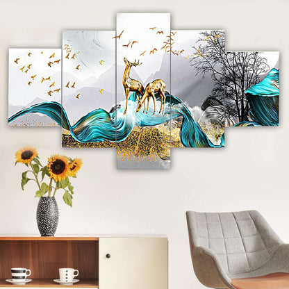 Nature Set of Five 3D Framed Paintings for Wall Decoration – Ideal for Home, Living Room, and Bedroom (75 x 43 CM)