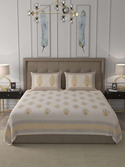 100% Pure Cotton Traditional Printed Bedsheet for Double Bed King Size Bedsheet with 2 Pillow Covers