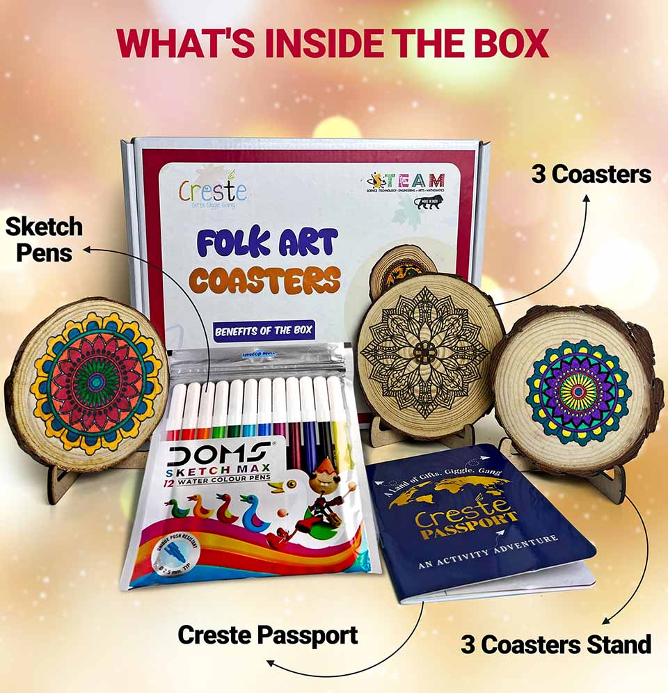 DIY Folk Art Mandala Coaster Making Kit | 5years+