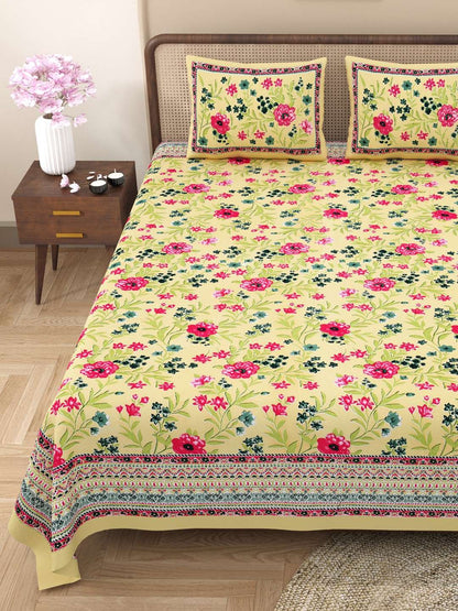 100% Pure Cotton Traditional Printed Bedsheet for Double Bed King Size Bedsheet with 2 Pillow Covers