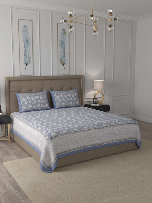 100% Pure Cotton Traditional Printed Bedsheet for Double Bed King Size Bedsheet with 2 Pillow Covers