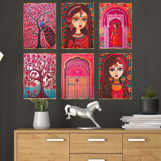 Set of Six Wall Paintings for Wall Dacoration Golden Framed Wall Paintings for Living Room & Bedroom Wall Art for Home Decoration & Office Wall Décor (17×13 inch CH-GD6-4)