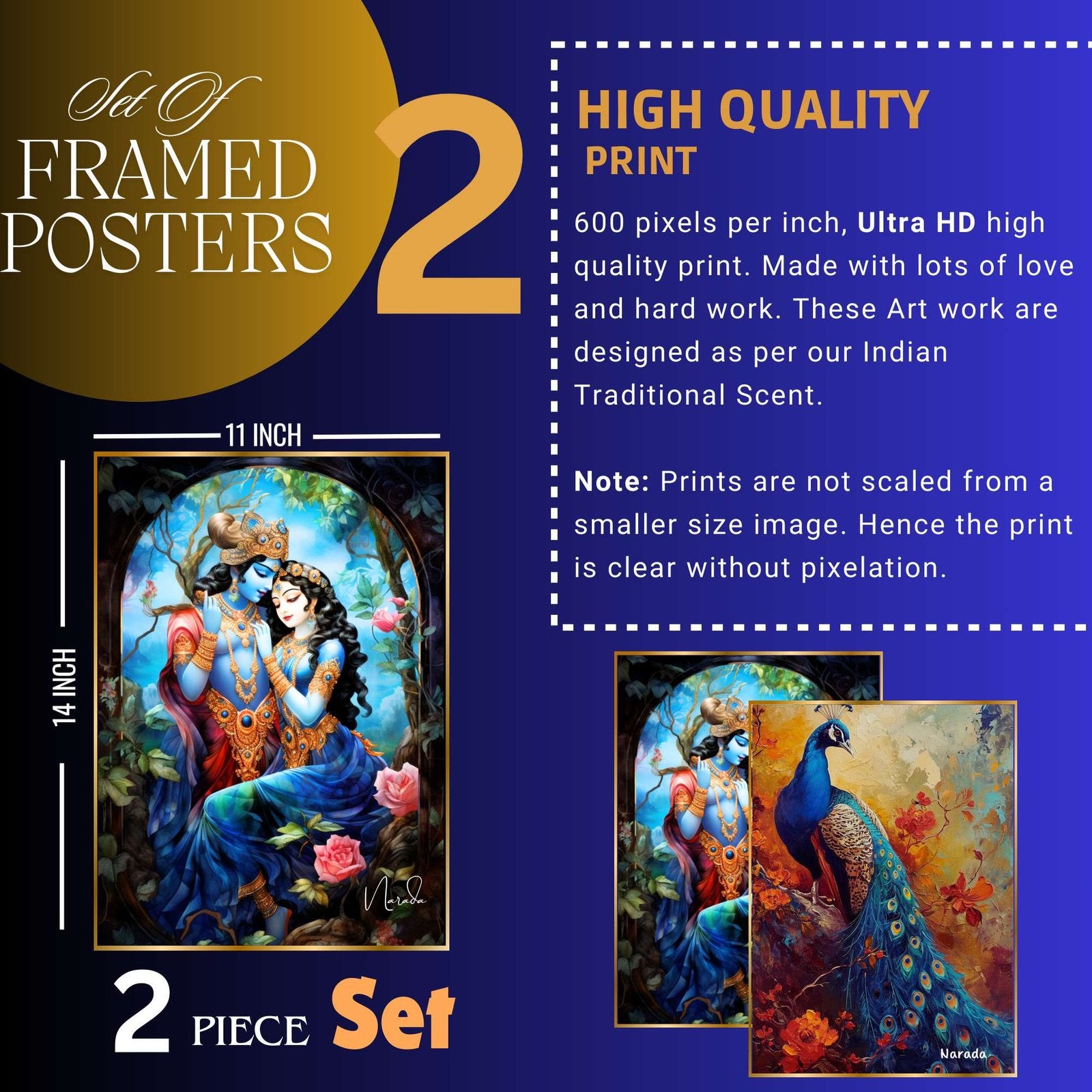 Set of Two Wall Paintings for Wall Dacoration Golden Framed Wall Paintings for Living Room & Bedroom Wall Art for Home Decoration & Office Wall Décor (14×11 inch CH-GD2-5)